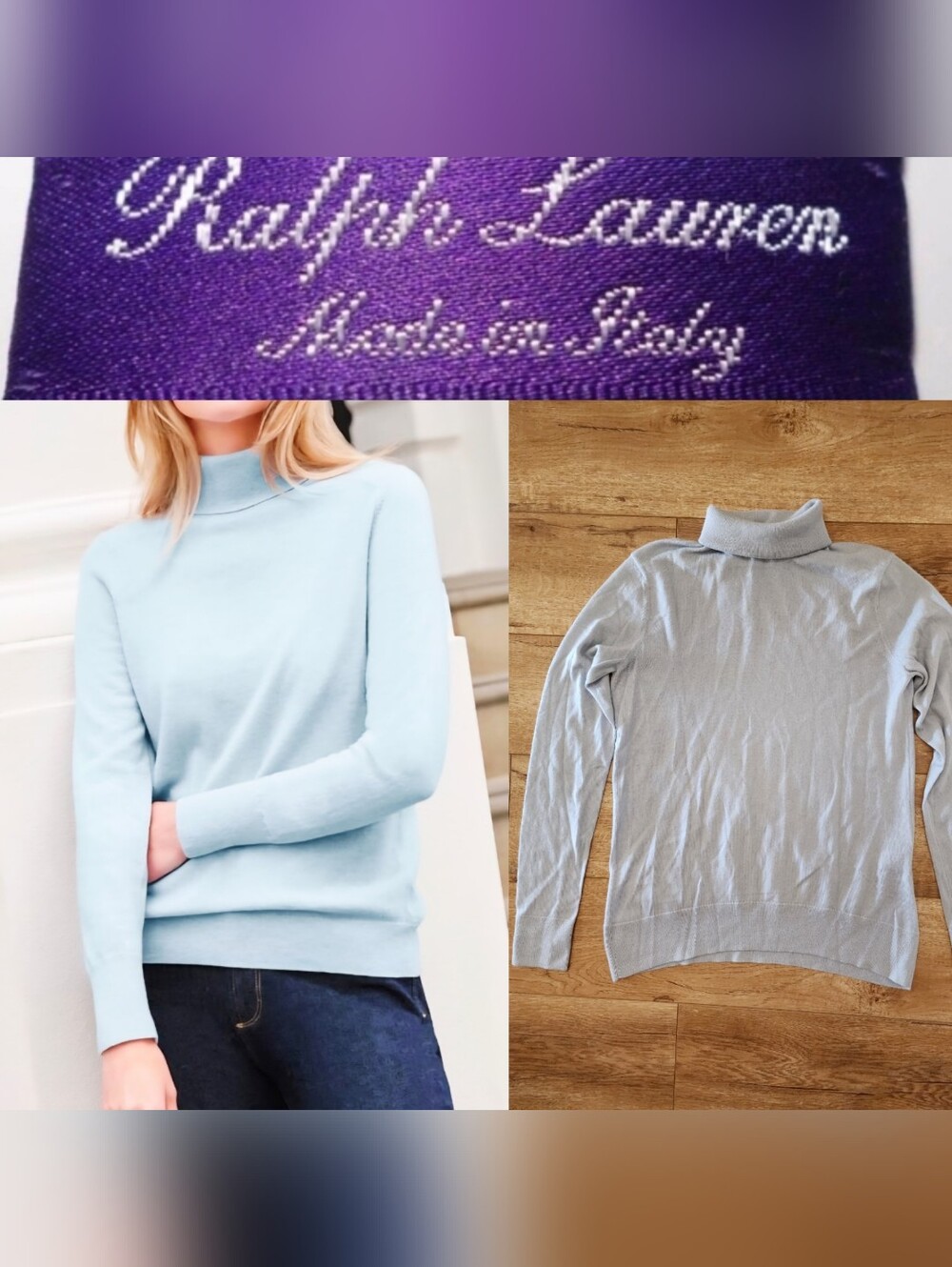 Ralph Lauren Purple Label ITALY MADE 100% Cashmere Thin Sweater Blue Women's S